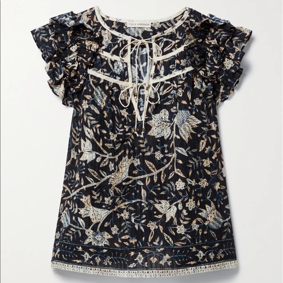 Ulla Johnson Tops - Asmara ruffled printed cotton-blend voile top